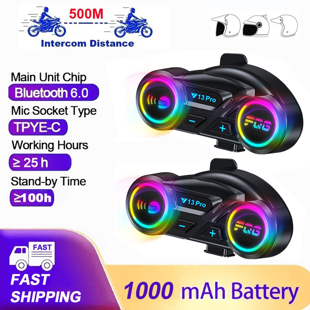 1/2pcs Y13 Pro Motorcycle Bluetooth Intercom 500M Wireless Intercomunicador 1000Mah Moto Walkie Talkie Helmet Intercom Headset