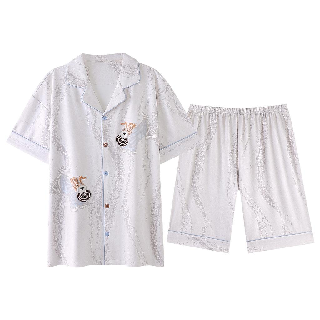 Pure Cotton Couple Pajamas Summer 1011 New Cartoon Cute Short-sleeved Shorts Can Be Worn Outside Men's and Women's Loungewear Suits
