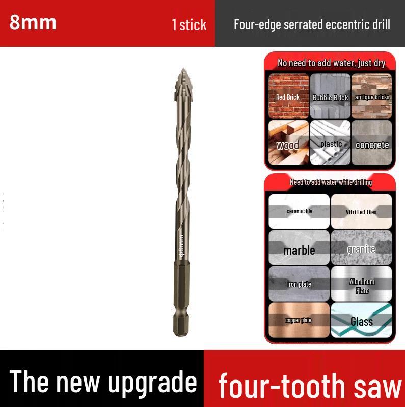 Ultra-Hard Four-Flute Serrated Drill Bit for Tile, Concrete, and Glass