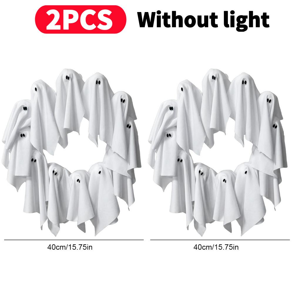 1/2Pcs Halloween Wreath Cute Ghost Wreath Halloween Spooky Hanging Wreath for Front Door Wall Halloween Party Holiday Decoration