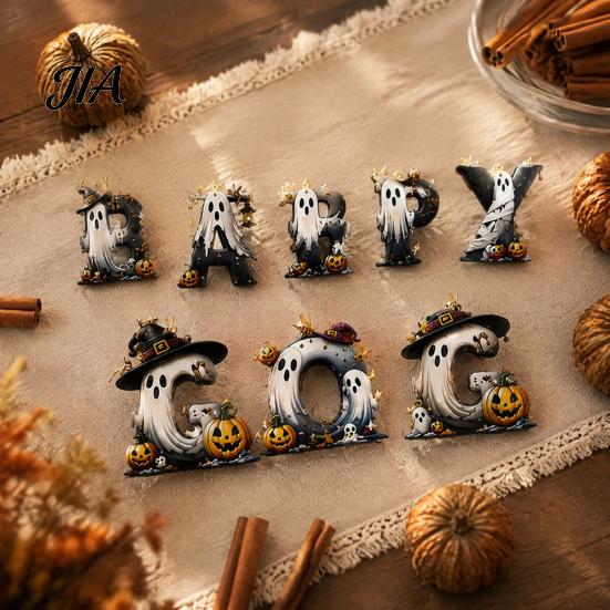 Tree Hanging Gift Tag Accessories Halloween Letter Ornament, Spooky Wooden Alphabet Letters Pendant with Ghost Reusable Seasonal Decor Pumpkin