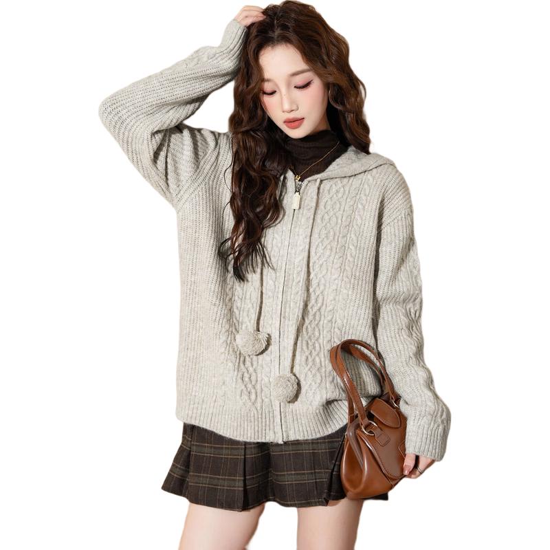 TonLion Women's 2024 Hooded Cable Knit Zipper Cardigan