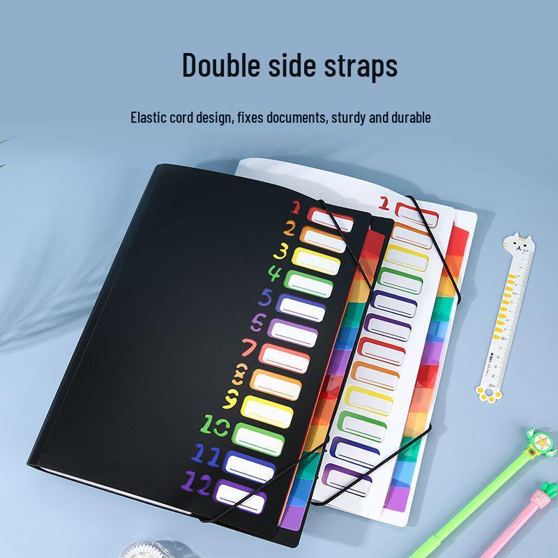 Rainbow 12-Page Accordion File Folder with String Closure - New Office Document Organizer