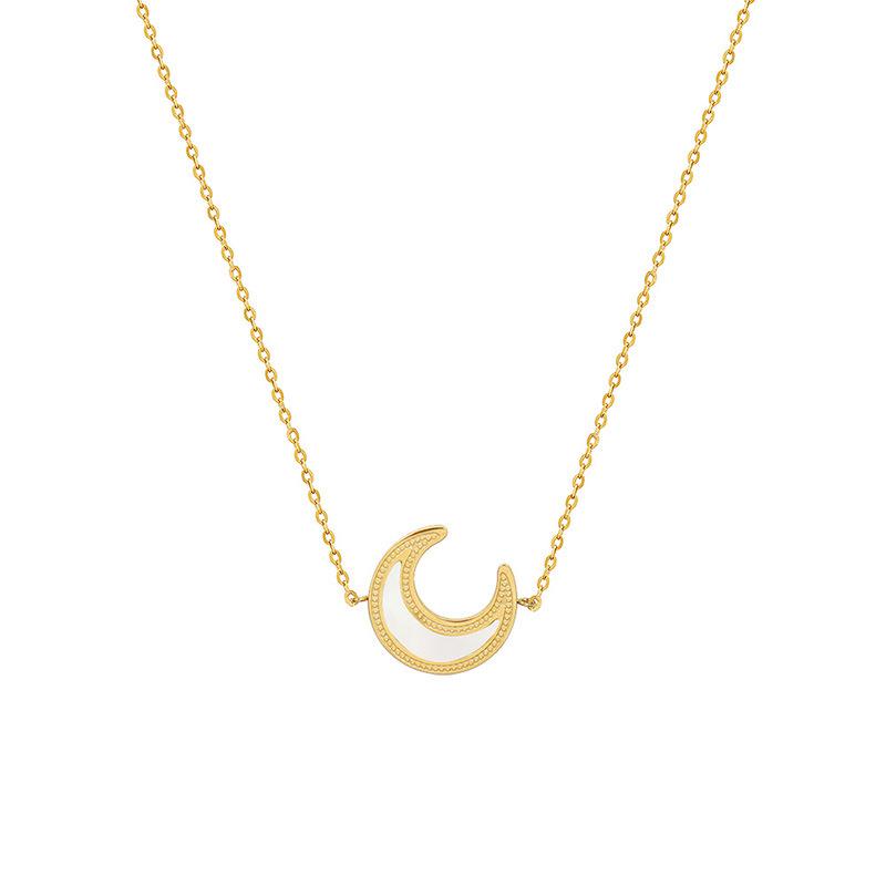 Korean-Inspired Moon White Mother-of-Pearl Jewelry Set: 18K Gold-Plated Titanium Pendant Necklace & Earrings