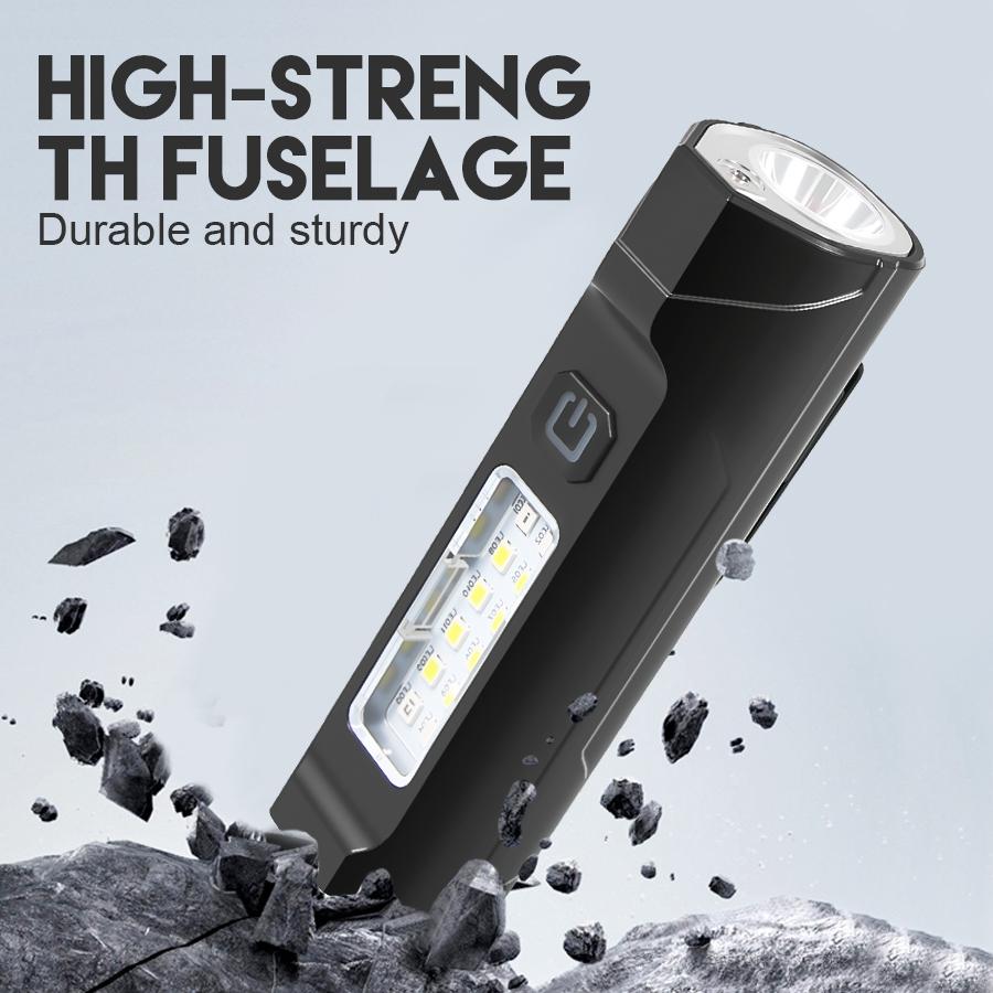 Super Bright LED Flashlight USB Rechargeable Torch Red Blue Flash Dual-source COB Floodlight for Outdoor Camping Emergency Light