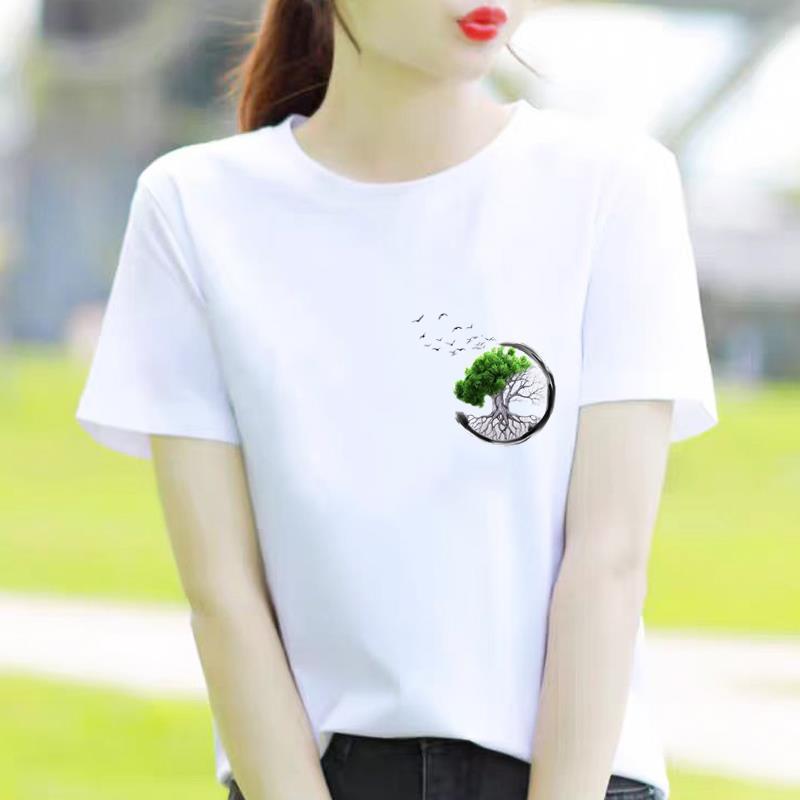 Bottom Shirt Ins Sweet Simple Flowers Round Neck Wear FeUnisex Print Fashion Internet Celebrity Commuter Shortsleeved Tshirt
