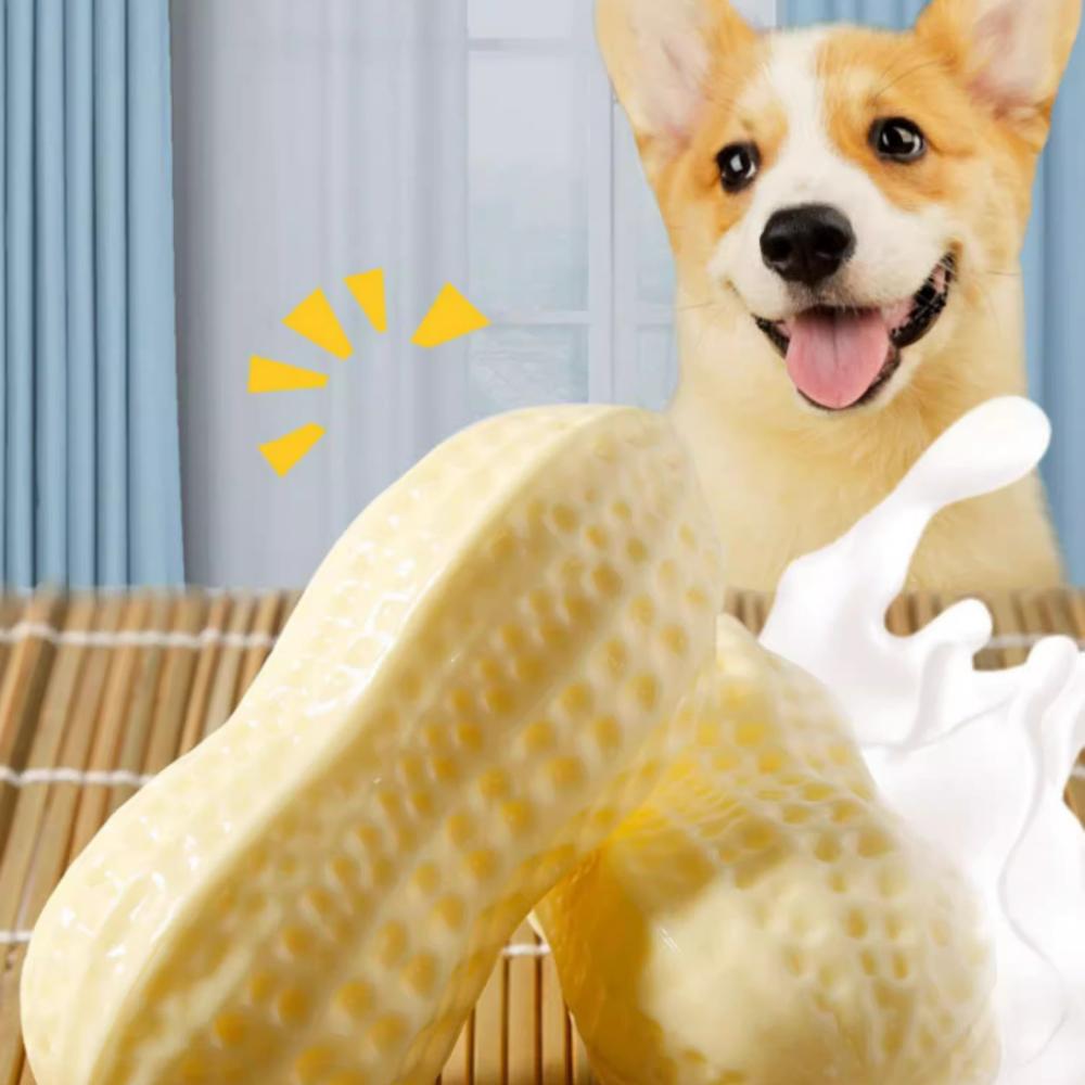 Squeaky Dog Toys Interactive, Peanut Shape Dog Toys Teeth-Cleaning Squeak Dog Chew Toy, Durable for Medium Dogs, Large & Small Breeds - Puppy Teething