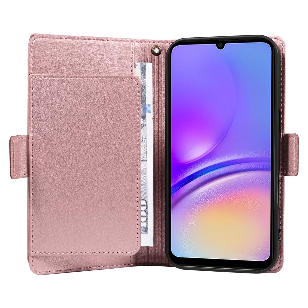 For Samsung Galaxy A06 5G Case with Multi-Card Holder and Strap PU Leather Phone Cover Stand