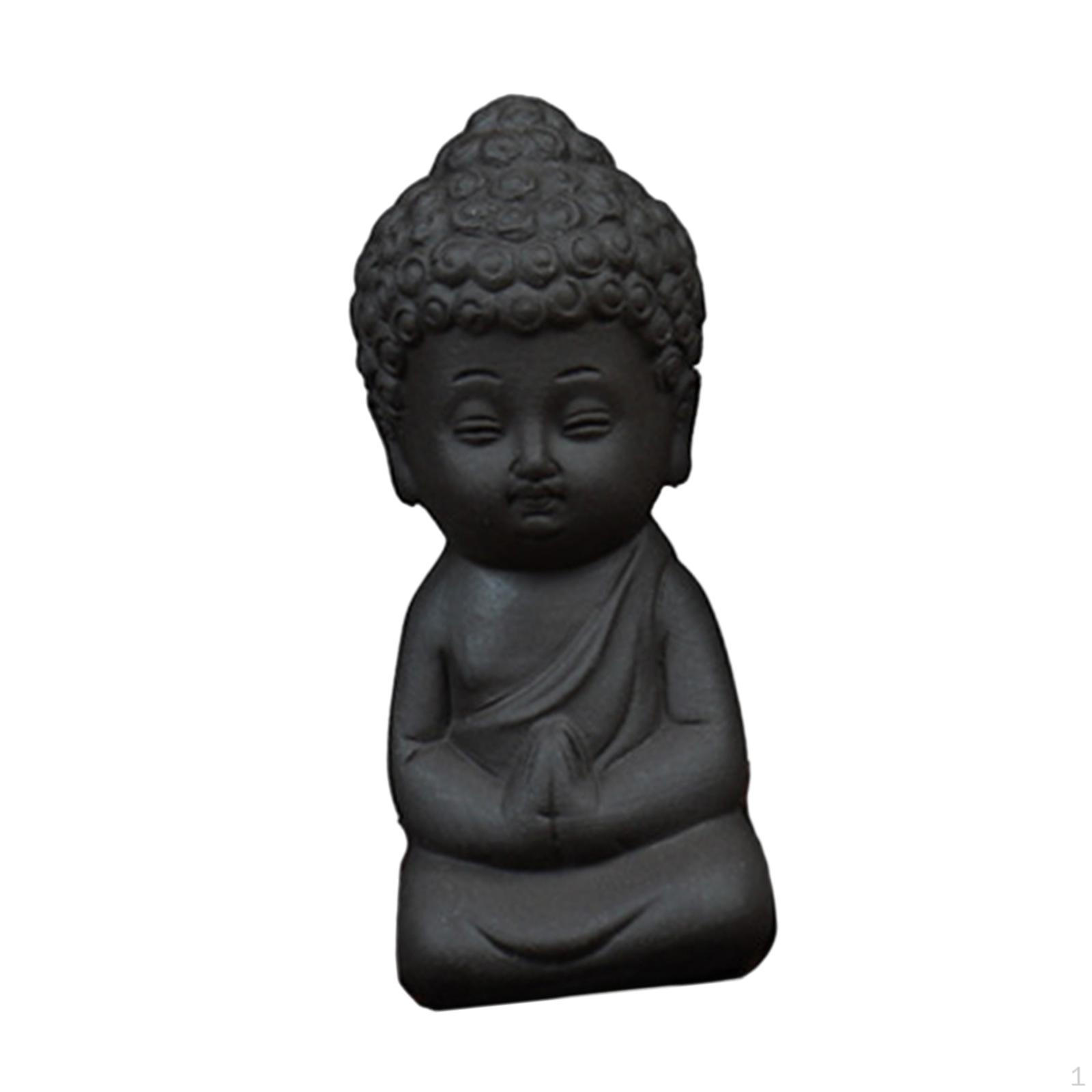 

Small Buddha Black Pottery Tea Pet Ornaments Craft Decorative Monk Accessory