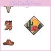 Unique Brown Retro Badge Cartoon Brooch With Geometric Landscape Design For Men And Women