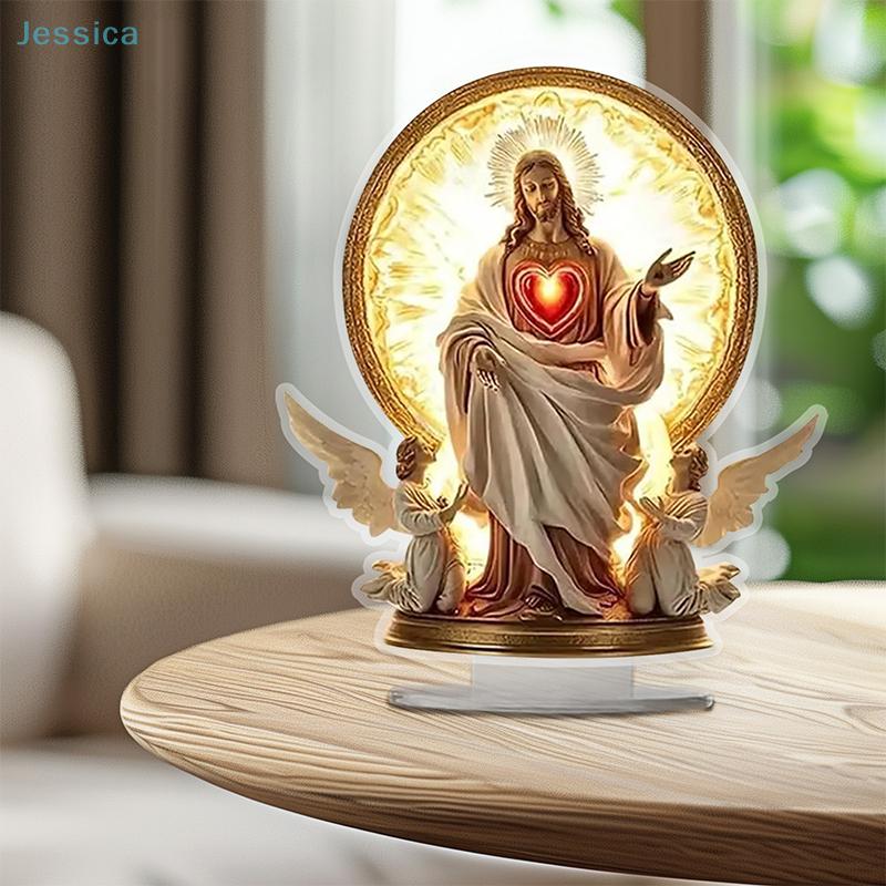 Nativity Scene Angel Wing Decor Holy Family Christmas Figurine with Warm Light, Religious Home & Holiday Decoration