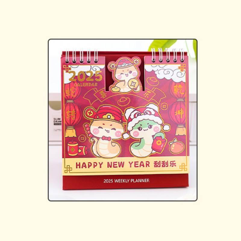 

2025 Off Scratch Calendar Cartoon Cute Tabletop Decoration Calendar Student Red