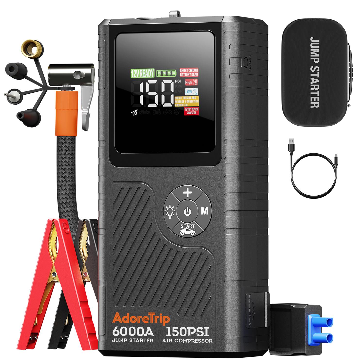 AdoreTrip 6000A 20000mAh Car Portable Jump Starter With Air Compressor 12V Car Battery Starter Booster Starting Device 6000A