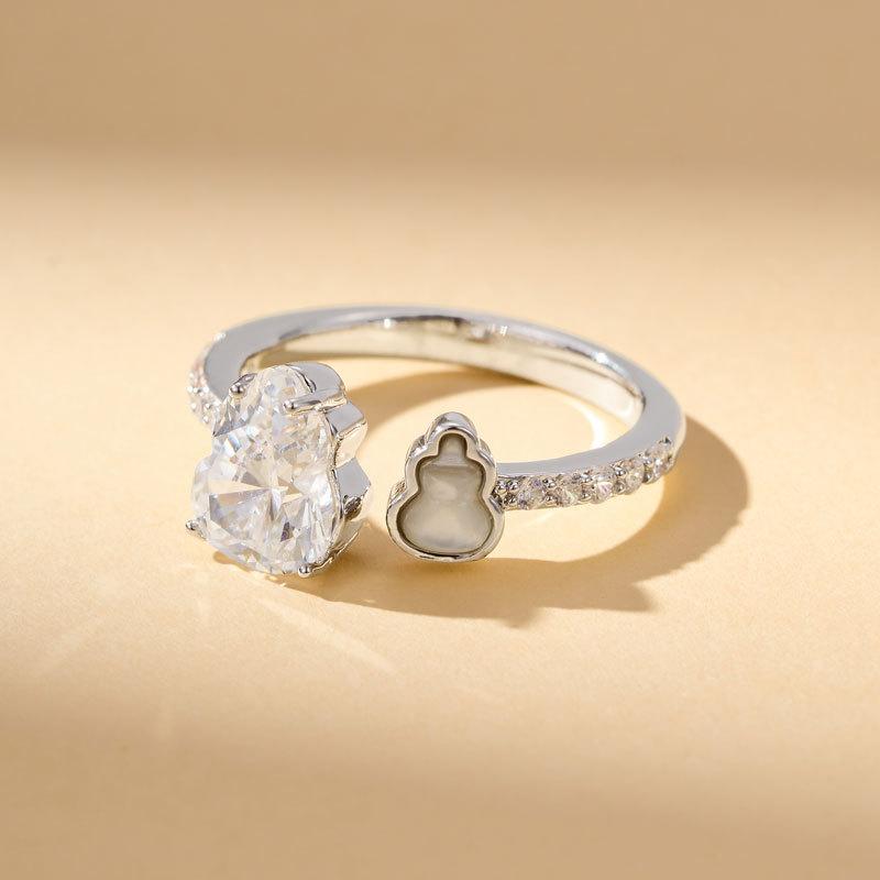 Creative Zircon Shell Gourd Shape Open Ring Fashion High Sense Adjustable Index Finger Ring Smart Ring Ring