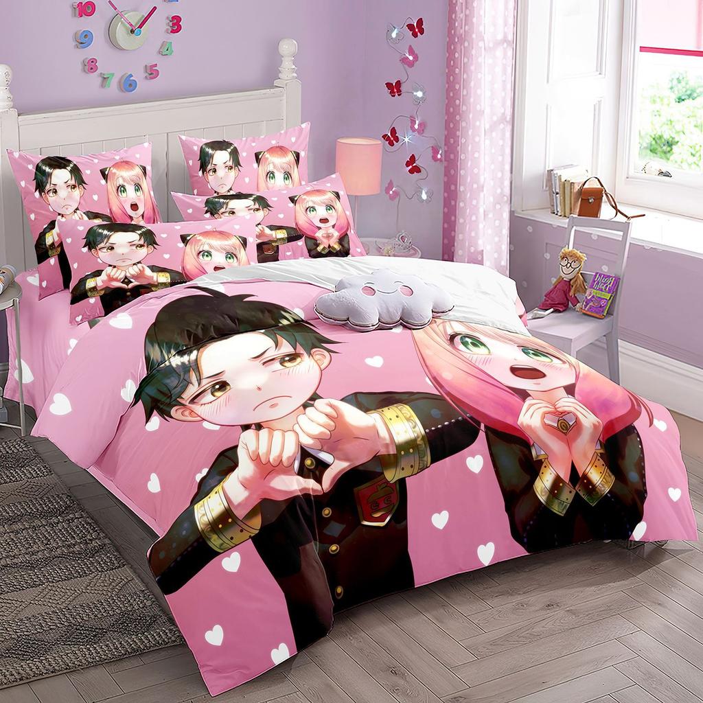 Kawaii Loid Forger Anya Duvet Cover with Pillowcases Anime Spy X Family Bedding Set Girls Boy Kid Set Quilt Cover Set