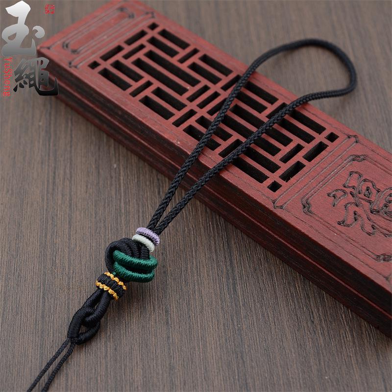 Handmade Woven Ancient-Style Dimple Knot Pendant - Golden Car Ornament with Grip Rope