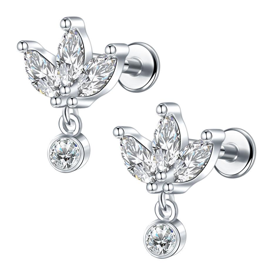 1/5PCS Steel 16G Cluster Marquise CZ Tragus Helix Stud Conch Lobe Rook Cartilage Leaf Flat Back Labret Stud Earrings Jewelry