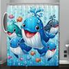 Cartoon Whale Print Shower Curtain - Digital Printed Polyester, Machine Washable, Reversible, All-Season Bathroom/Home Decor