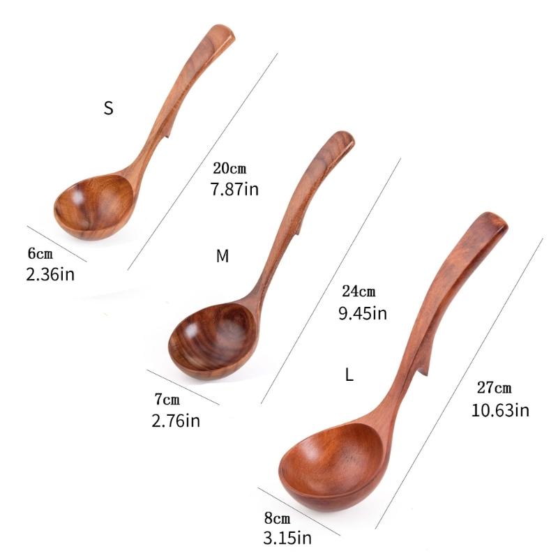 Hanging Wooden Cooking Spoon With Heat Resistant Handle Nonslip Wooden Ladle For Soup Stirring Serving