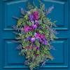 Purple Tulip Wreath with Hydrangea & Hyacinth Artificial Flower Lavender Garland Realistic Spring-Summer Floral Decor for Door Wall Home & Party