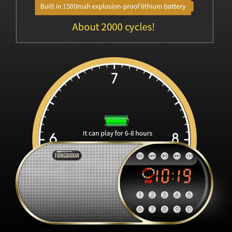 Portable Mini FM Radio Wireless Bluetooth 5.0 Speakers TF\USB\LED Flashling Function Support 3.5mm Earphone MP3 Player