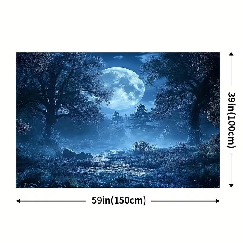 2D Moonlight Misty Forest Tapestry Magical Night Nature Wall Art 47.2x31.5inch/120*80cm