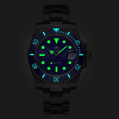 ADDIESDIVE Men's Quartz Diving Watch, Diver 200M, Blue Dial, Luminous Stainless Steel Strap, Blue Steel, Quartz Movement.