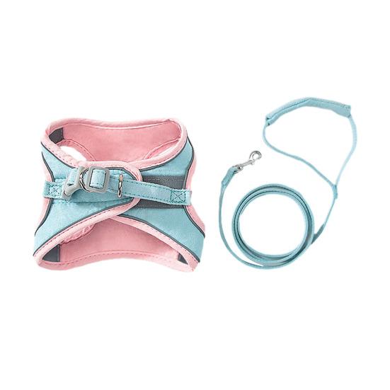 

Шлея для домашніх тварин Котячий нашийник М який дихаючий жилет з повідцем для кота Світловідбиваюча безпечна шлея для прогулянок на вулиці та подорожей S синій/рожевий