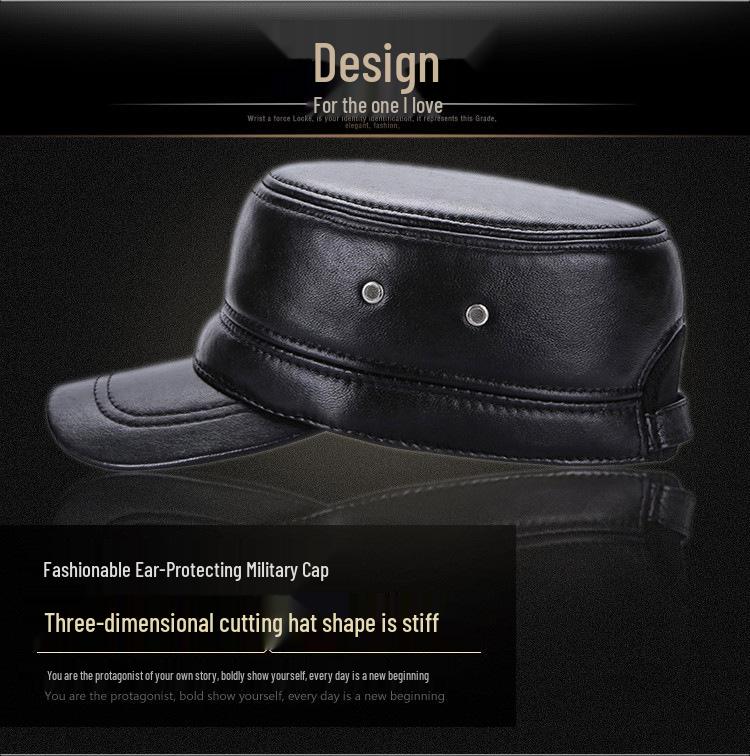 Men's Adjustable Sheepskin Leather Duckbill Cap - Warm Autumn/Winter Hat