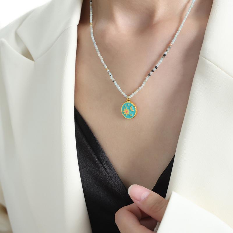 

Многоцветные драгоценные камни, ожерелье из бисера ручной работы, подвеска с капельной глазурью, титановая сталь, универсальные персонализированные ювелирные изделия Sweet Sister для женщин