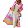 Contrast Color Rainbow Stripes 2025 Autumn and Winter Women's Sweater Jacket Casual Loose Long Knitted Cardigan