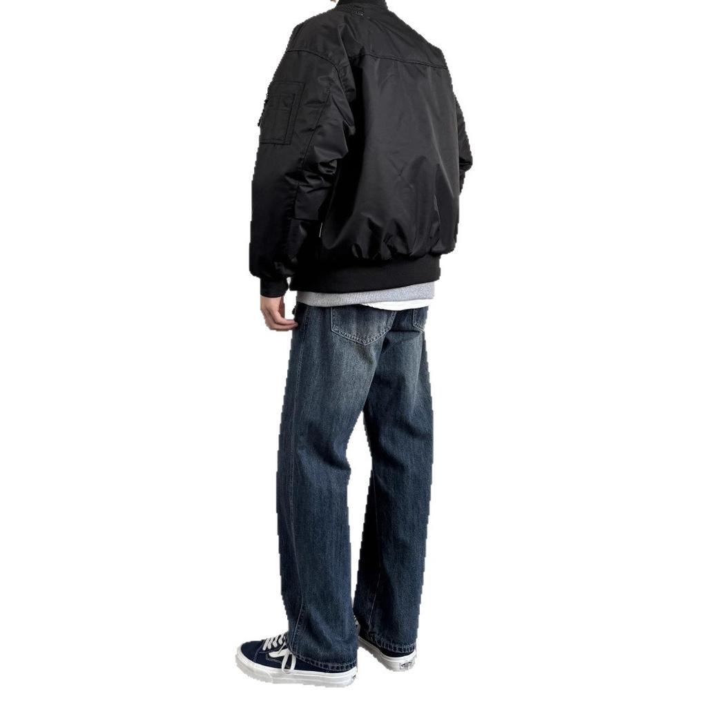 Retro Washable Antique Loose Straight Jeans for Men and Women Casual Dark Blue Casual Trousers