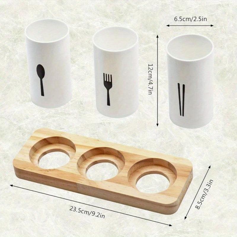4 Pieces Practical Wood Base Chopsticks Storage Rack High-grade White Spoon Fork Drain Box Drying Flatware Organizer for Kitchen
