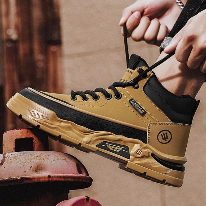 Height Increasing Sporty Men‘s Boots Spring Autumn Outdoor Casual Thick Sole High Top Durable British Vintage Youth Work Shoes