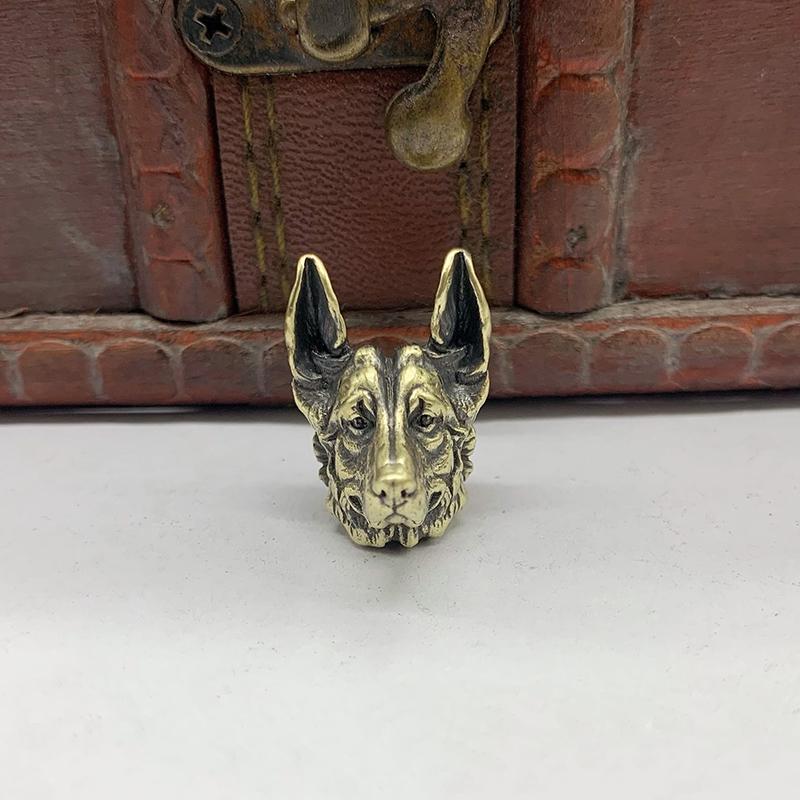 

Brass Shepherd Head Keychain Pendant Handmade Metal Craft Diy Paracord Accessories Creative Beads Gift Umbrella Rope Charms A4