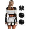 Damen Cheerleading Performance Tanz Outfit Langarm Stehkragen Strass Crop Top Faltenrock Haargummi Set