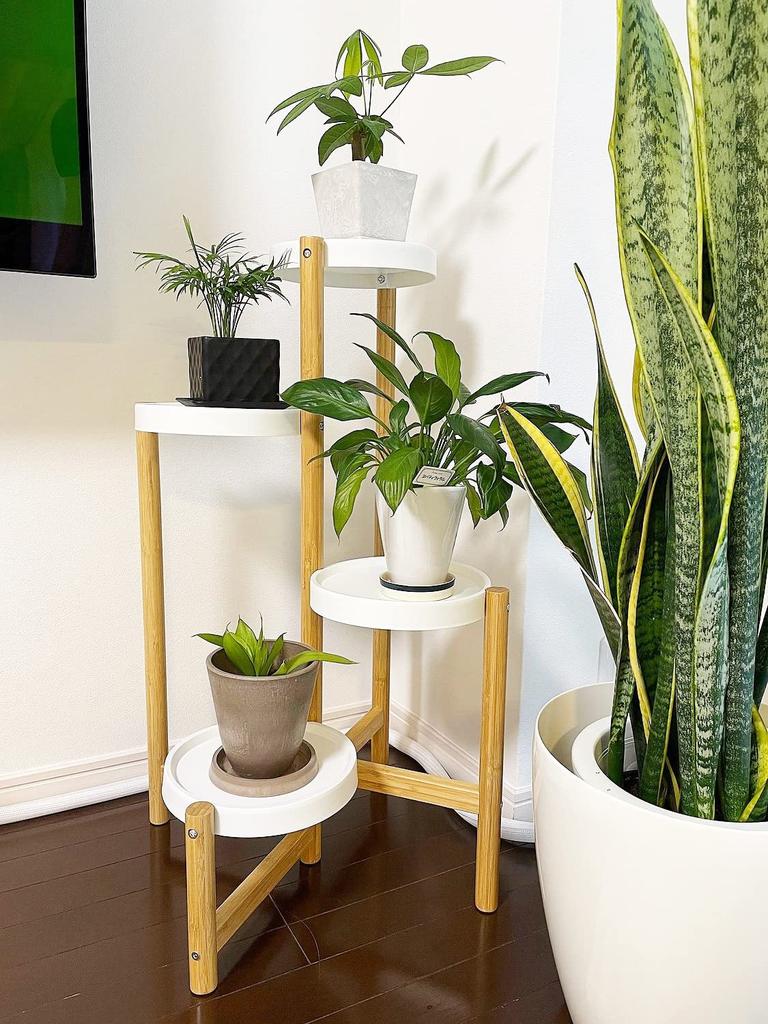 Susire Flower Height 4 Gardening Large Flower Water Living Garden 7 Pot Stand Stand, 80cm, Wooden, White, Indoor, Scandinavian, Tiers, Rack, Round,