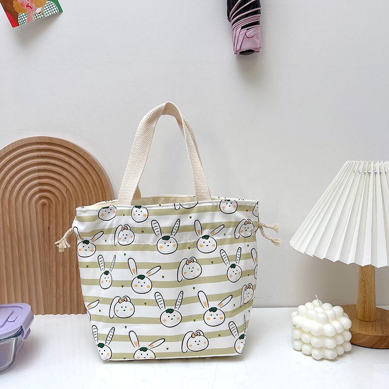 Cartoon Portable Lunch Drawstring Bag Student Kids Bento Pouch Dinner Box Women Work Canvas Food Tote For Travel Picnic