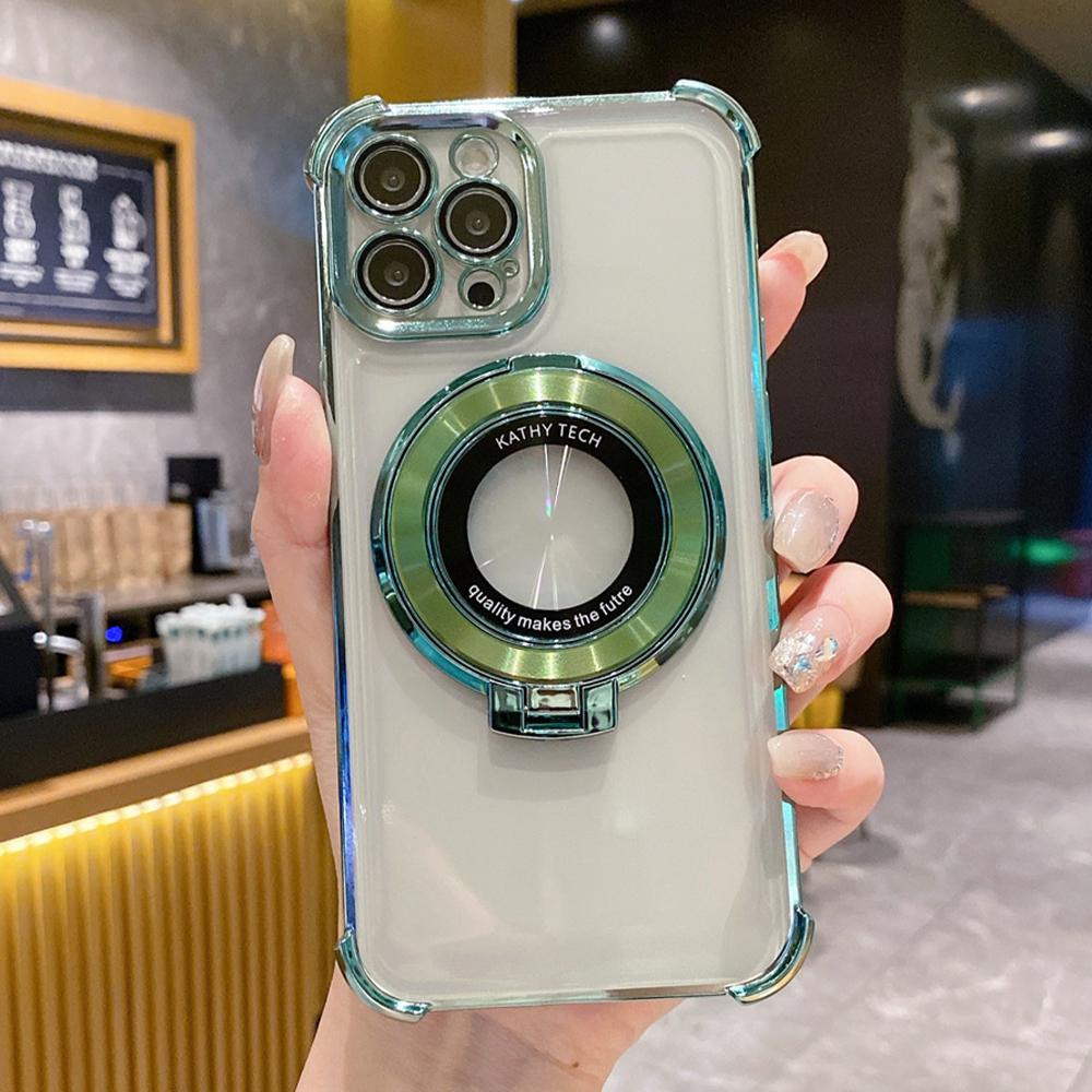 Magnetic Stand Transparent Plating Phone Case For iPhone 17 16 15 Pro Max 14 13 12 11 X XR XS 7 8 Plus SE Armour Protector Cover