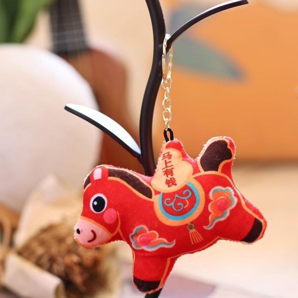 Cartoon Horse Year Key Ring Animal Pony Plush Pendant Cute Horse Plush Keychain  Zodiac Celebration