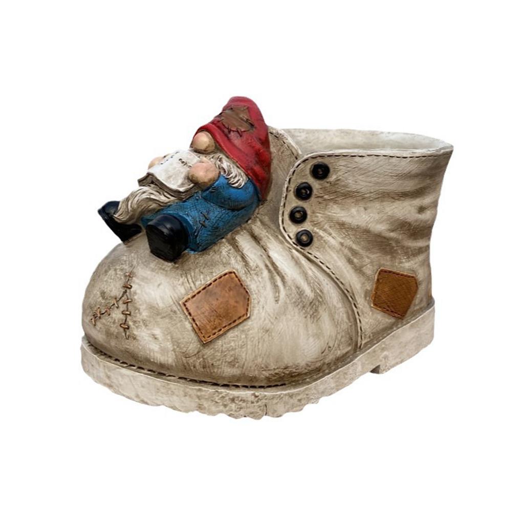 Old Boot Shape Succulents Planter with Gnome Statue Indoor Flowerpots Dwarfs Sculpture Resins Pen Holder for Desktops