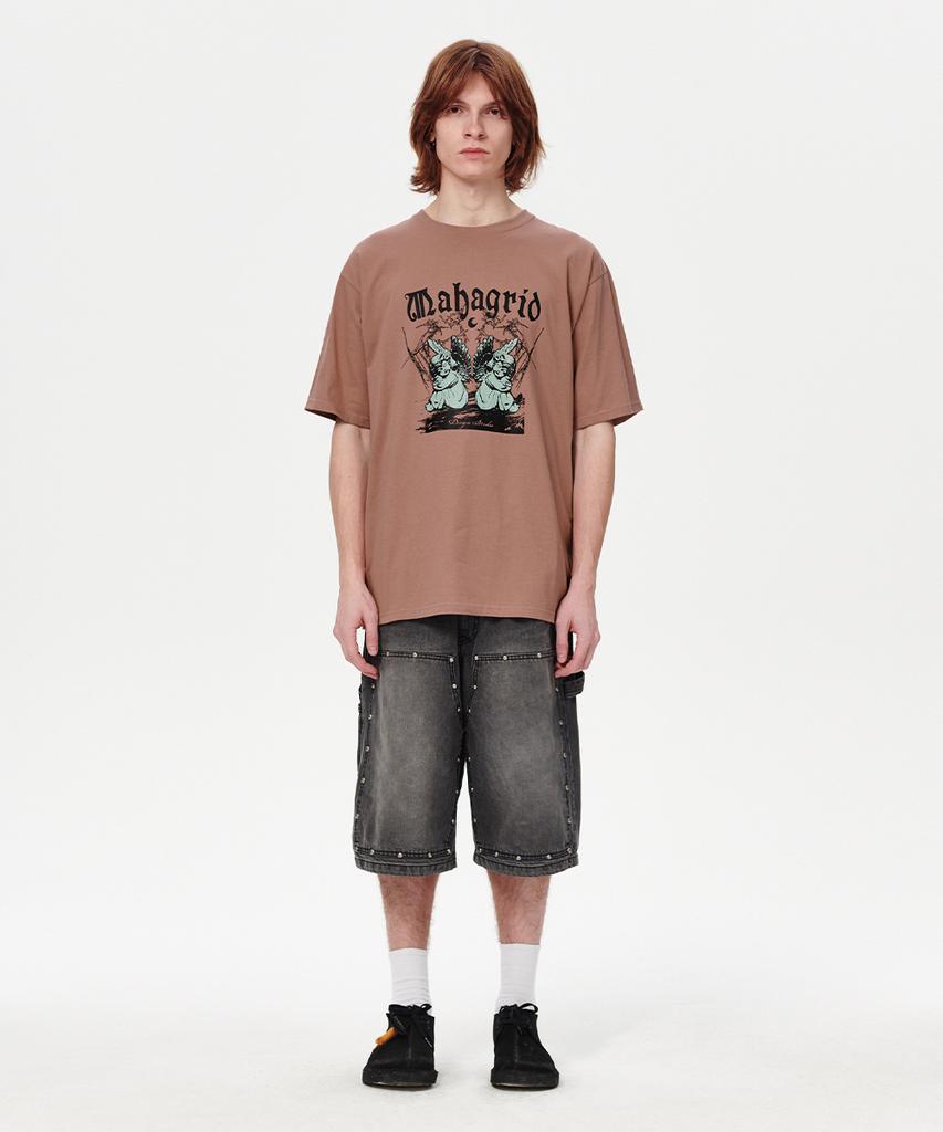 MAHAGRID Stud Double Knee Denim Short Black(Mg2Emmd160A)