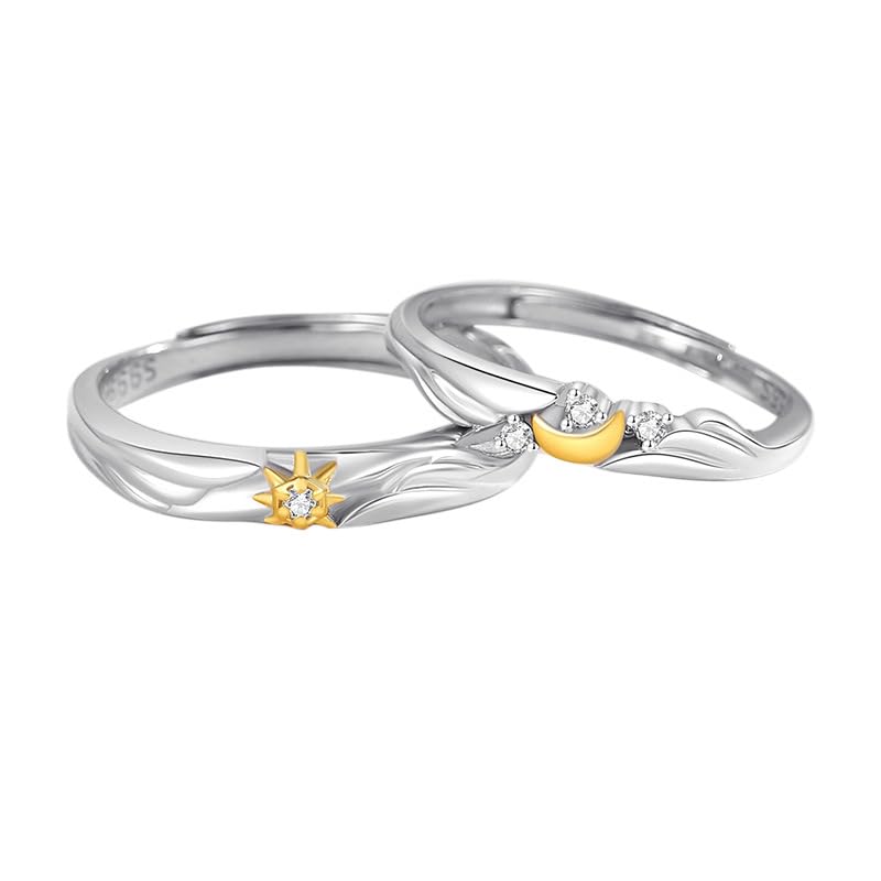 

Pair 999 Pure Moon and Sun Synthetic Star and Moon Gift Box Birthday Gift [Rockyu] Couple s Rings, Silver, Silver, Ring, Adjustable, Zirconia, Motif,