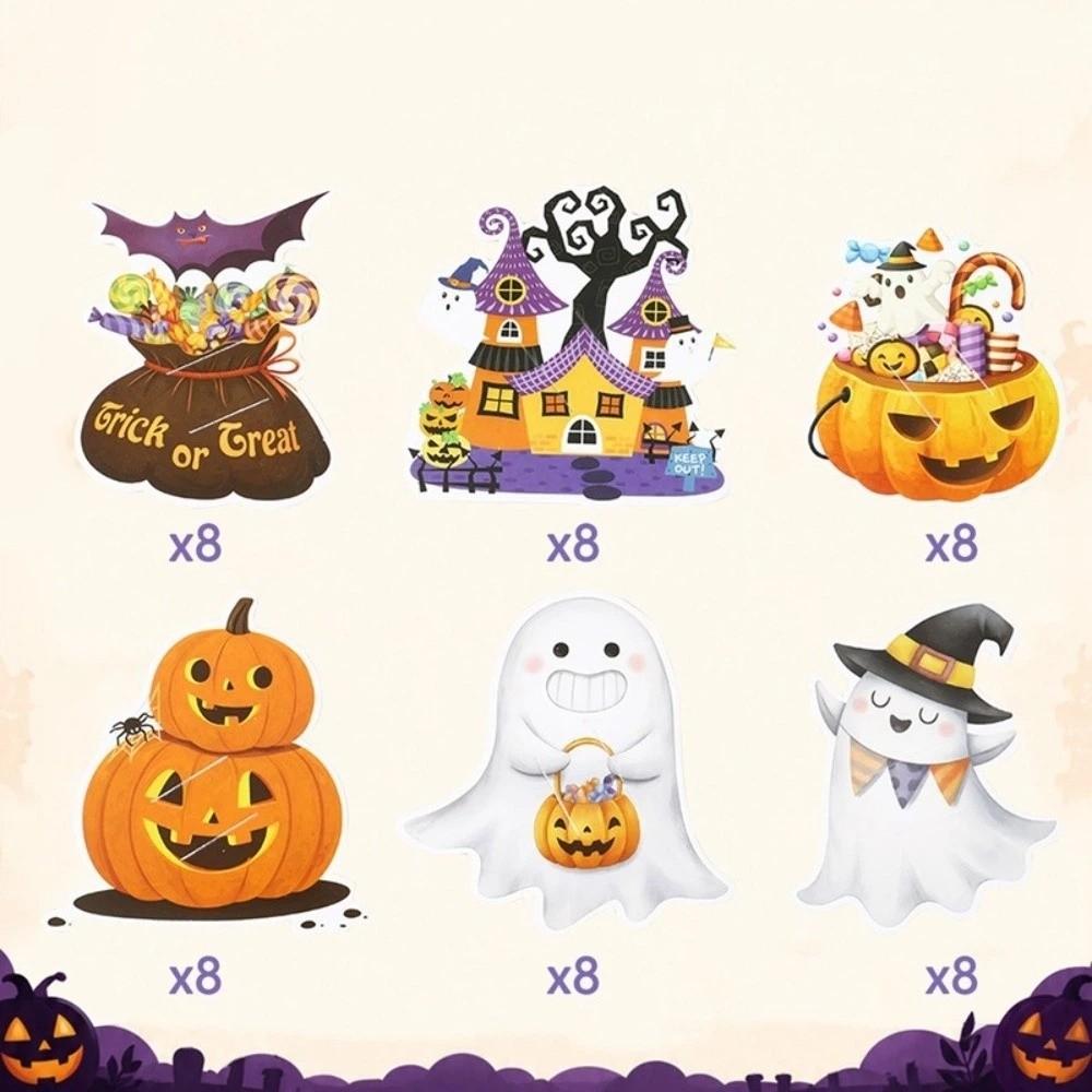 Spooky Cartoon Lollipop Cards Ghost Mixed Style Halloween Lollipop Decor Skull Witch Candy Paper Holders Children