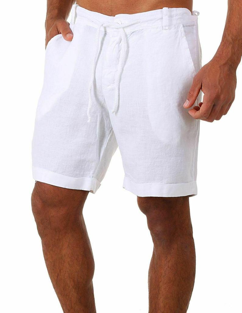 Men's Cotton Linen Lace-up Casual Shorts - Summer Plain Color, Five-Point Length