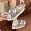 Fashion Cute Butterfly Decor Fluffy Slippers for Women Winter Thickened Warm Plush House Shoes Woman Thick Sole Pearl Indoor Slippers