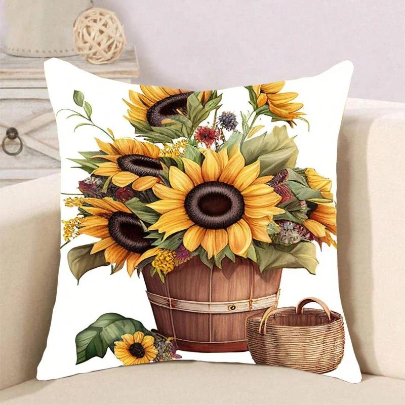 

Чехол на мягкую подушку с принтом подсолнуха и бабочки, декор для дивана в гостиной, домашнего кресла, автомобиля, спальни, декоративная наволочка, семейные подарки 66x66cm
