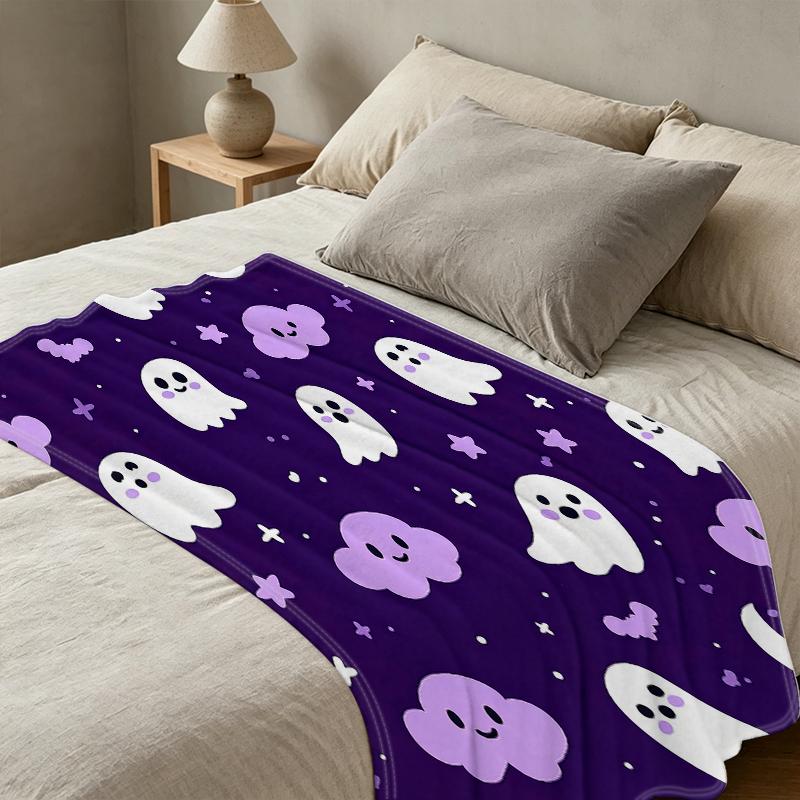 Plush Flannel Blanket, Cute Ghost Series Soft Warm Throw Machine Washable Cozy Blanket for Home, Office Naps, Halloween & Christmas Gift