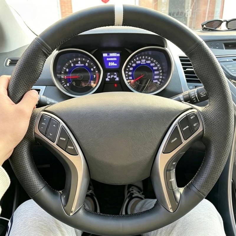 Car Accessories Hand-stitched Black Artificial Leather 2011-2016 Avante i30 2012-2016 Steering Wheel Cover For Hyundai Elantra