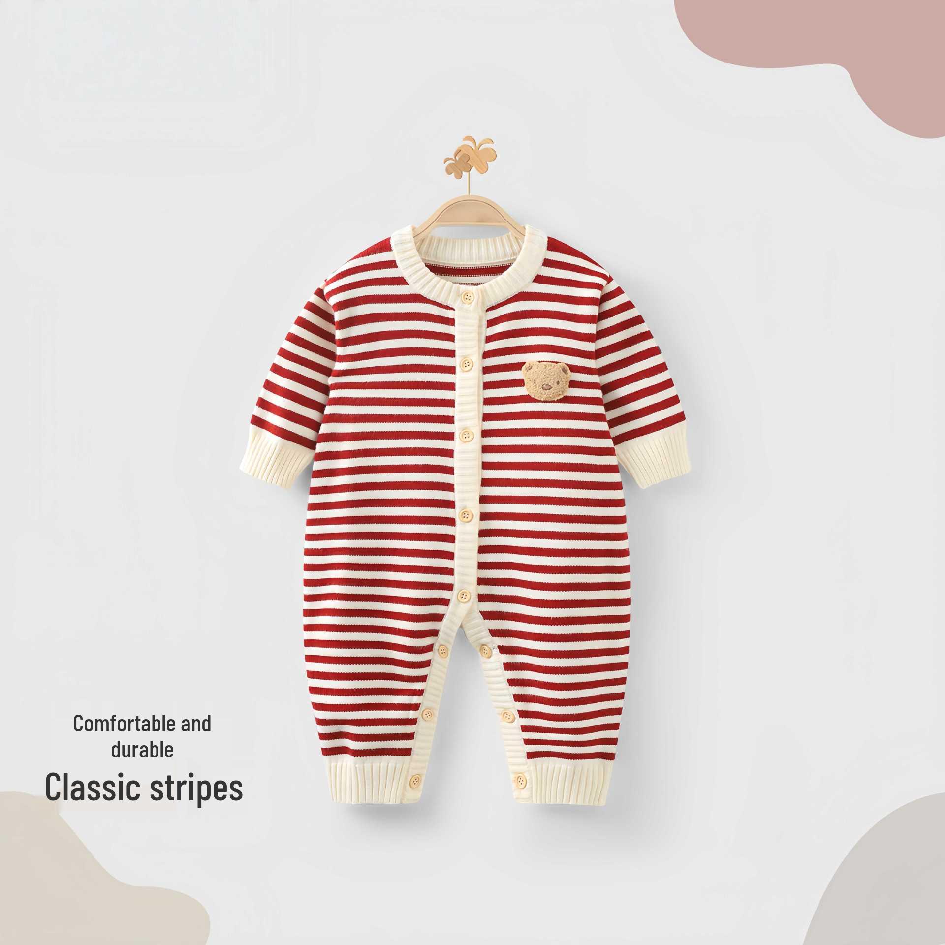

Striped Long Sleeve Baby Romper for Spring/Autumn - Stylish Crawling Outfit for Boys and Girls 90
